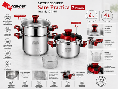 Batterie de Cuisine Hascevher Sare Practica - 7 Pièces - Inox 18/10