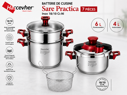 Batterie de Cuisine Hascevher Sare Practica - 7 Pièces - Inox 18/10