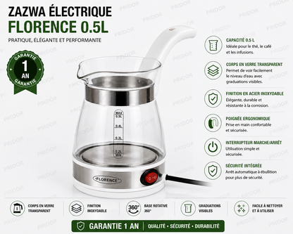 Bouilloire Électrique en Verre FLORENCE – 0,5 L (Garantie 1 ans)