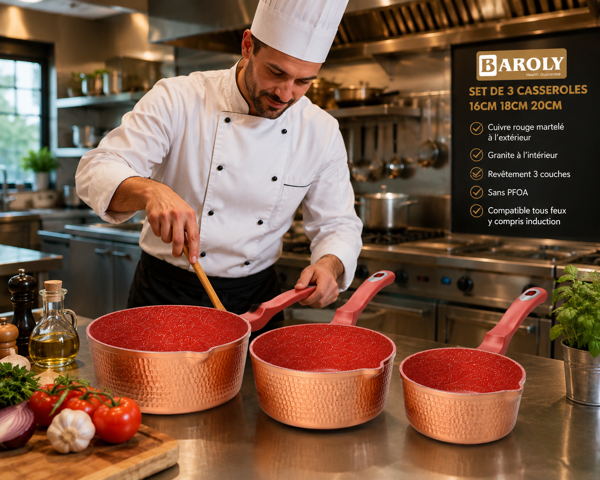 Set de 3 Casseroles Baroly – Élégance Cuivrée & Performance Granit
