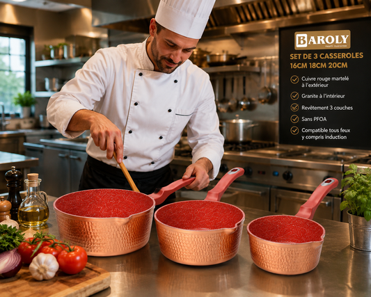 Set de 3 Casseroles Baroly – Élégance Cuivrée & Performance Granit
