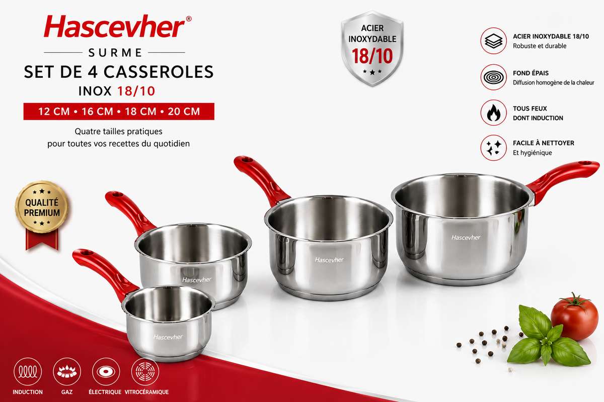 Set de 4 Casseroles Hascevher Surme – Inox 18/10