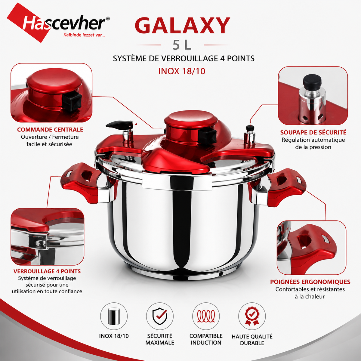 Cocotte Hascevher Galaxy – 5 Litres - Inox 18/10