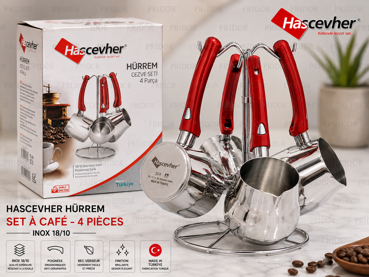 Set à Café 4 Pièces en inox 18/10 Hürrem (Yaprak) Hascevher - L'Art du Café Traditionnel avec Élégance