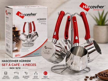 Set à Café 4 Pièces en inox 18/10 Hürrem (Yaprak) Hascevher - L'Art du Café Traditionnel avec Élégance