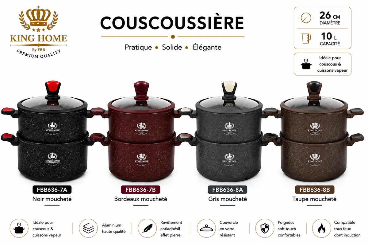 Couscoussière en Granite King Home Premium – Design Effet Pierre (10L / 26cm)