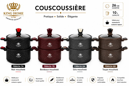 Couscoussière en Granite King Home Premium – Design Effet Pierre (10L / 26cm)