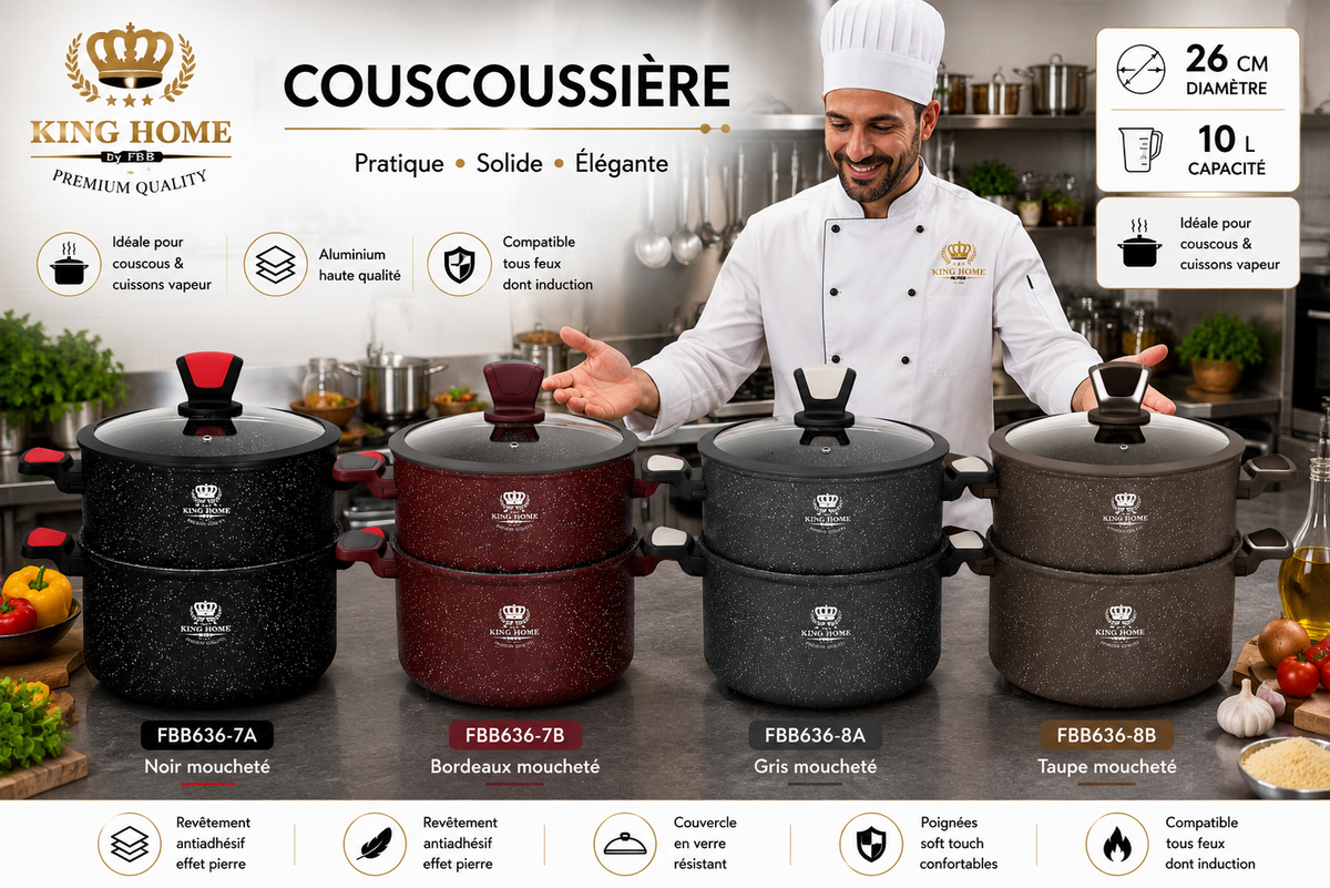 Couscoussière en Granite King Home Premium – Design Effet Pierre (10L / 26cm)