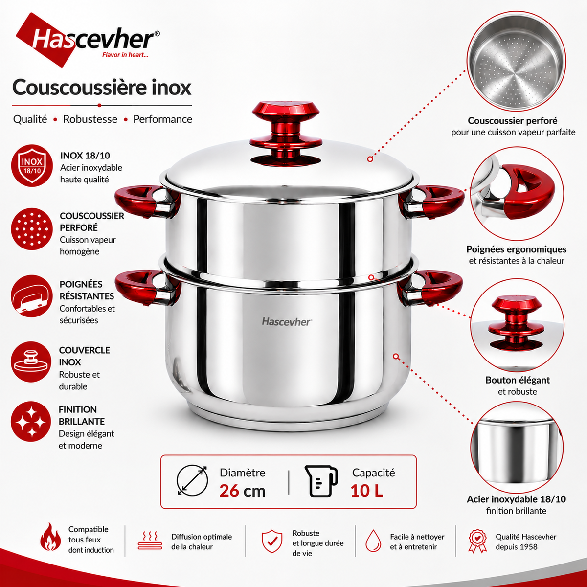Couscoussière Hascevher Inox – 24 cm / 8L