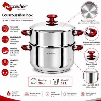 Couscoussière Hascevher Inox – 28 cm / 12 L