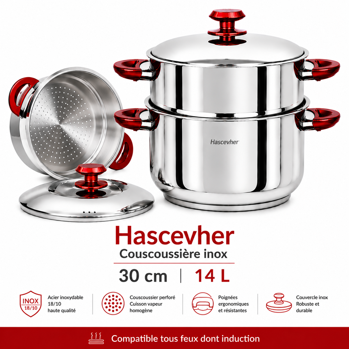Couscoussière Hascevher Inox – 28 cm / 12 L