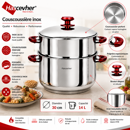 Couscoussière Hascevher Inox – 28 cm / 12 L
