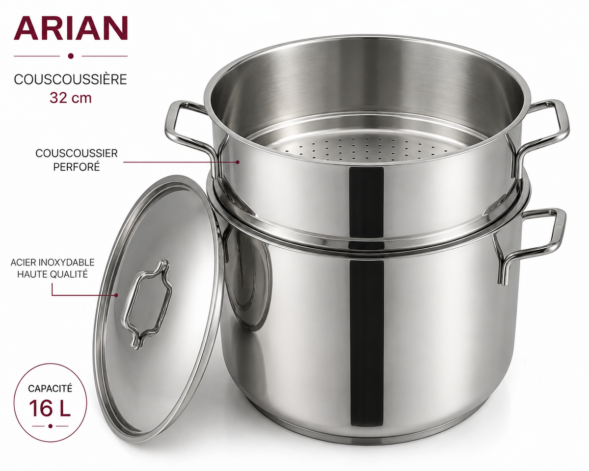 Couscoussière Inox Arian – 32 cm / 16 L