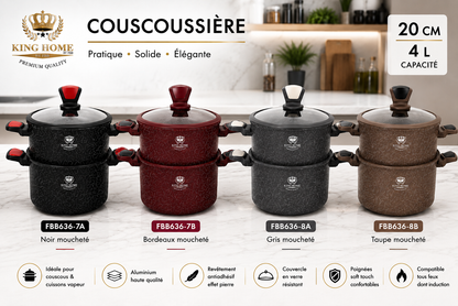 Couscoussière en Granite King Home Premium – Design Effet Pierre (4L / 20cm)