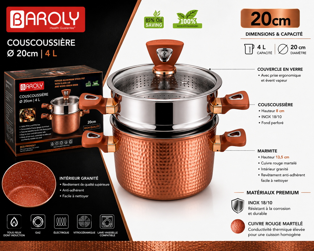 Couscoussière Baroly 20 cm – 4L : L'Excellence de la Cuisine au Quotidien