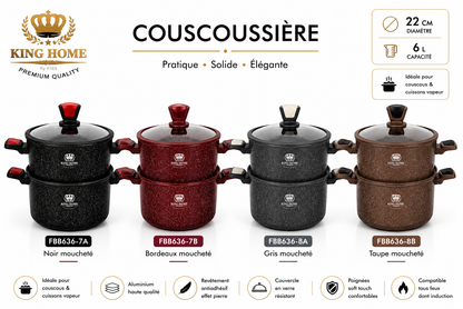 Couscoussière en Granite King Home Premium – Design Effet Pierre (6L / 22cm)