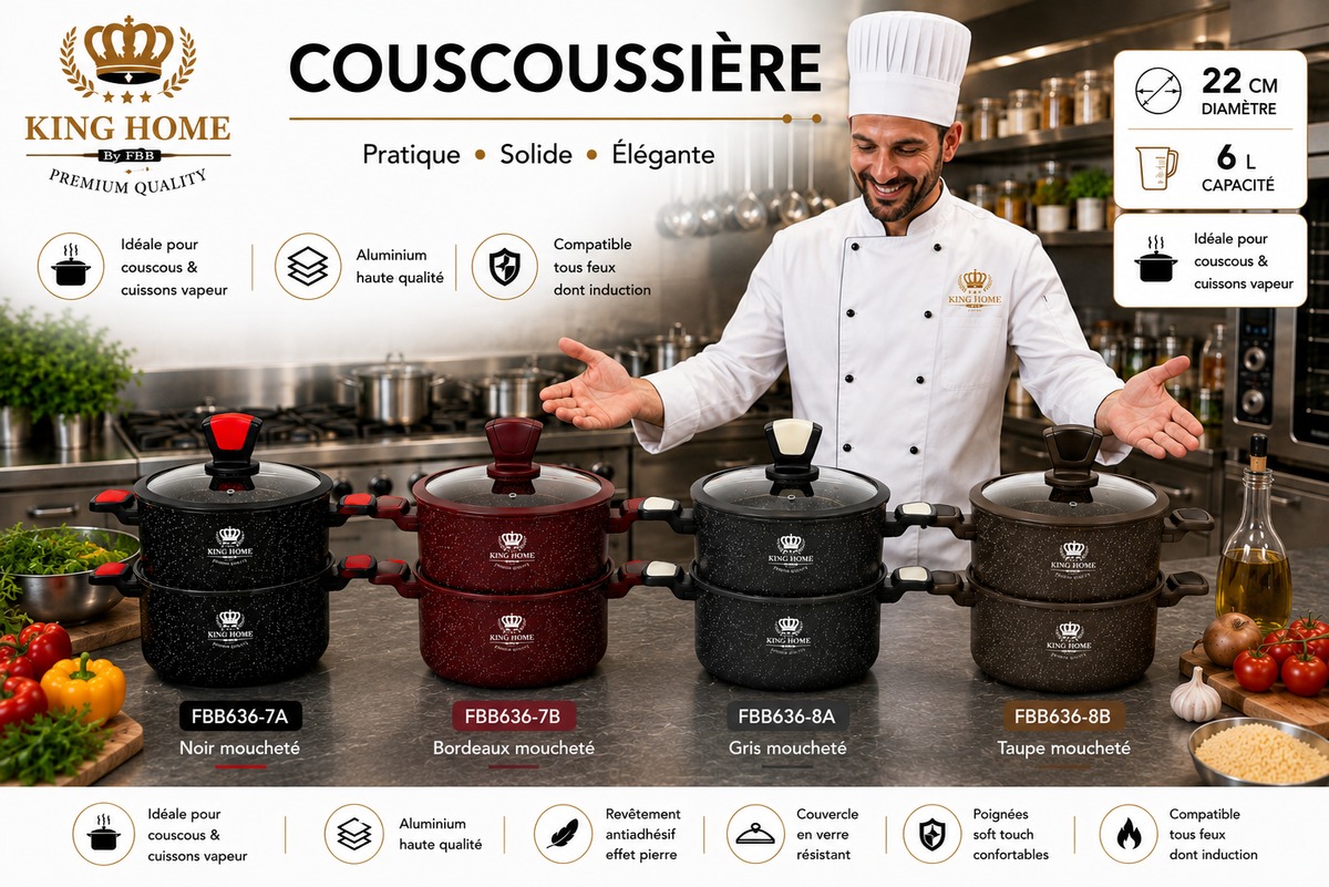 Couscoussière en Granite King Home Premium – Design Effet Pierre (6L / 22cm)
