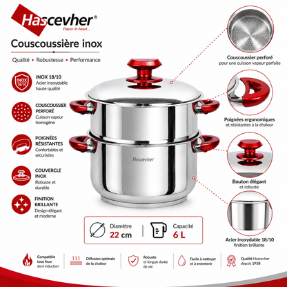 Couscoussière Hascevher Inox – 22 cm / 6L