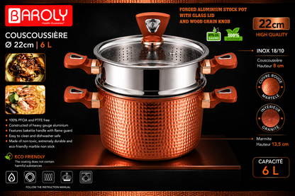 Couscoussière Baroly 22 cm – 6L : L'Excellence de la Cuisine au Quotidien