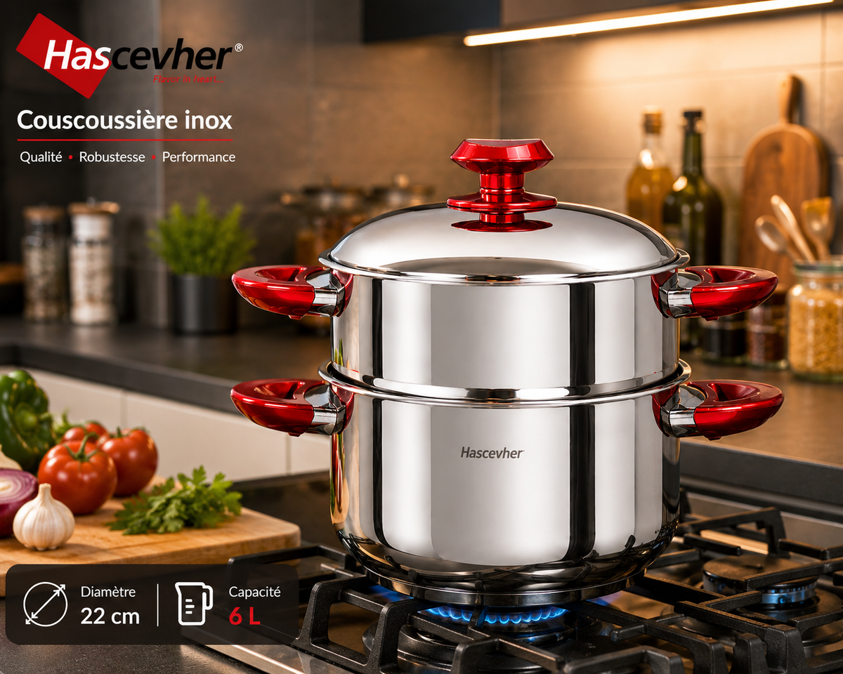 Couscoussière Hascevher Inox – 22 cm / 6L