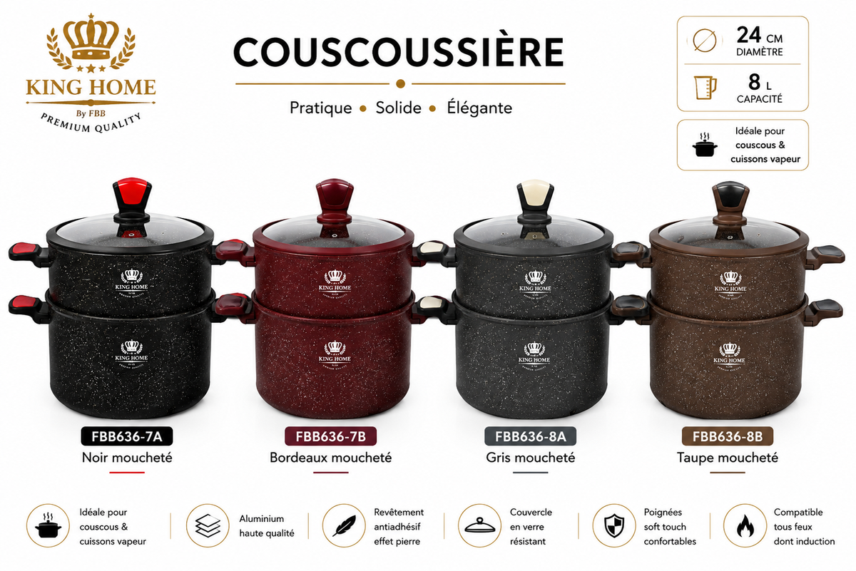 Couscoussière en Granite King Home Premium – Design Effet Pierre (8L / 24cm)