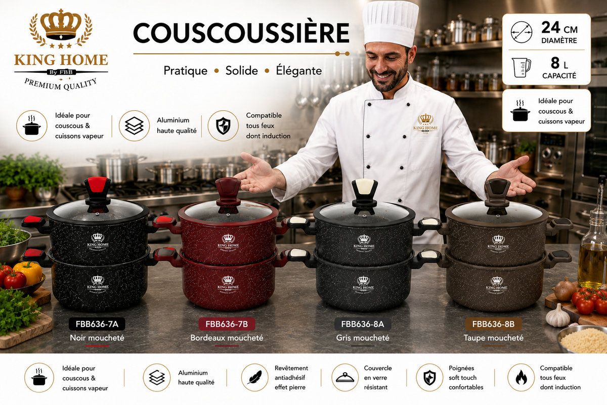Couscoussière en Granite King Home Premium – Design Effet Pierre (8L / 24cm)