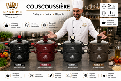 Couscoussière en Granite King Home Premium – Design Effet Pierre (8L / 24cm)