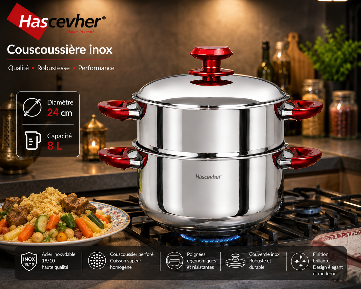 Couscoussière Hascevher Inox – 24 cm / 8L