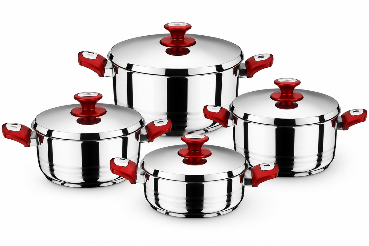 Set de Faitouts Hascevher Diana – 8 Pièces (Inox 18/10)