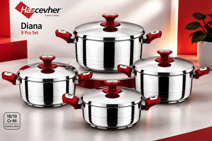 Set de Faitouts Hascevher Diana – 8 Pièces (Inox 18/10)