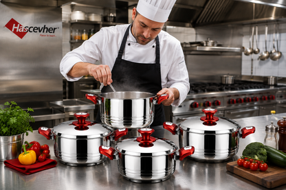 Set de Faitouts Hascevher Diana – 8 Pièces (Inox 18/10)