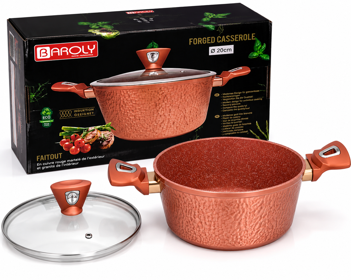 Faitout 20 cm - Baroly | Cuivre Rouge Martelé & Intérieur Granit