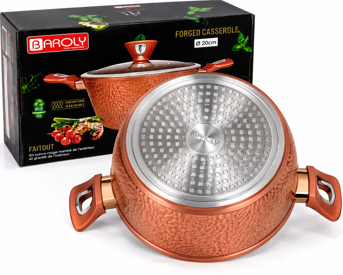 Faitout 20 cm - Baroly | Cuivre Rouge Martelé & Intérieur Granit
