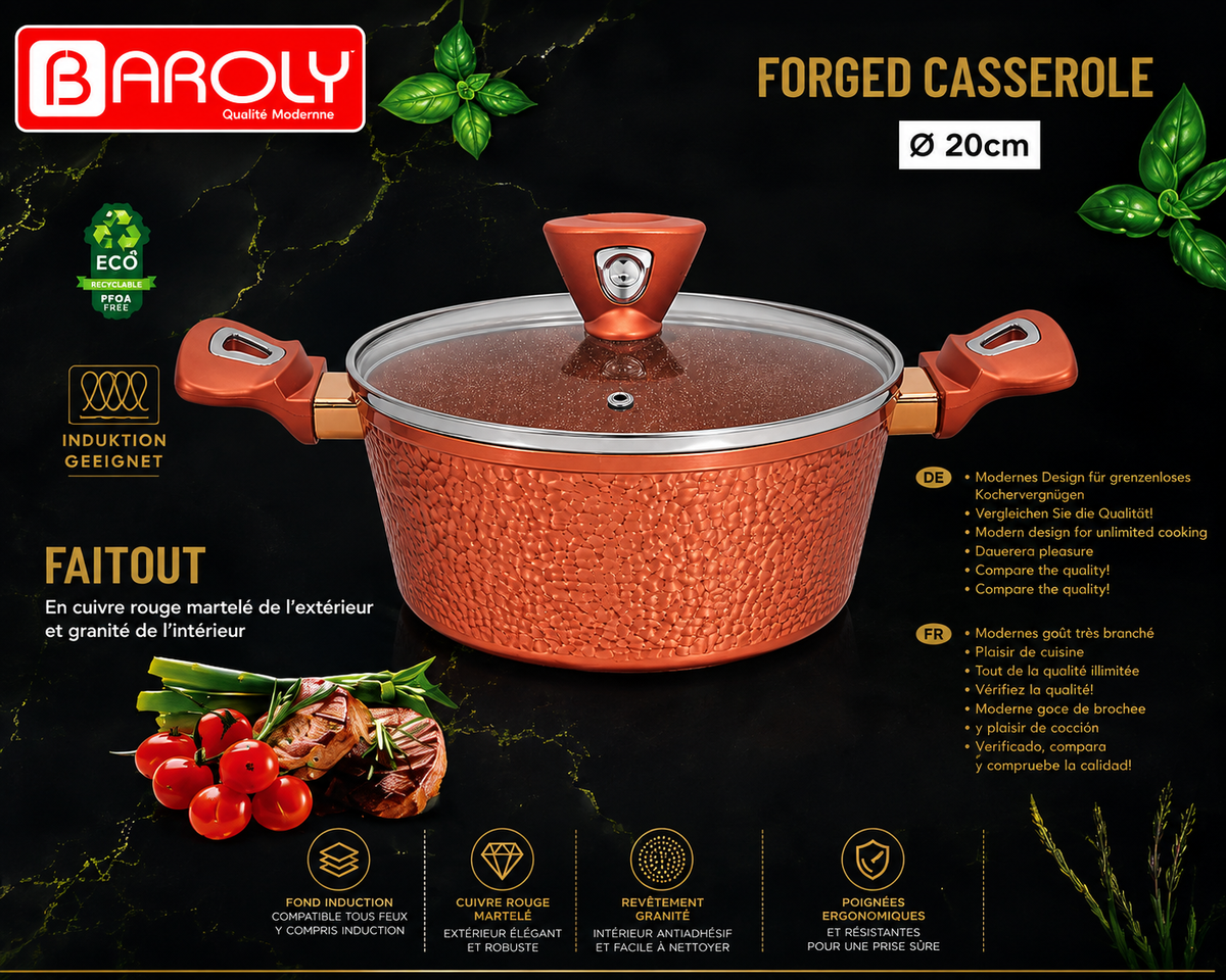 Faitout 20 cm - Baroly | Cuivre Rouge Martelé & Intérieur Granit