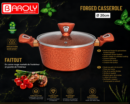 Faitout 20 cm - Baroly | Cuivre Rouge Martelé & Intérieur Granit