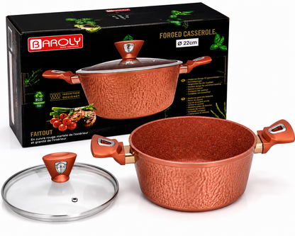 Faitout 22 cm - Baroly | Cuivre Rouge Martelé & Intérieur Granit