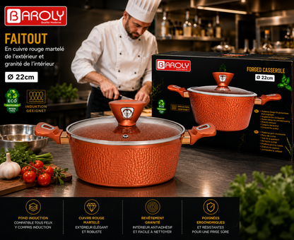 Faitout 22 cm - Baroly | Cuivre Rouge Martelé & Intérieur Granit