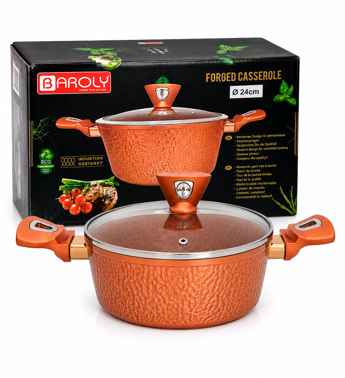 Faitout 24 cm - Baroly | Cuivre Rouge Martelé & Intérieur Granit