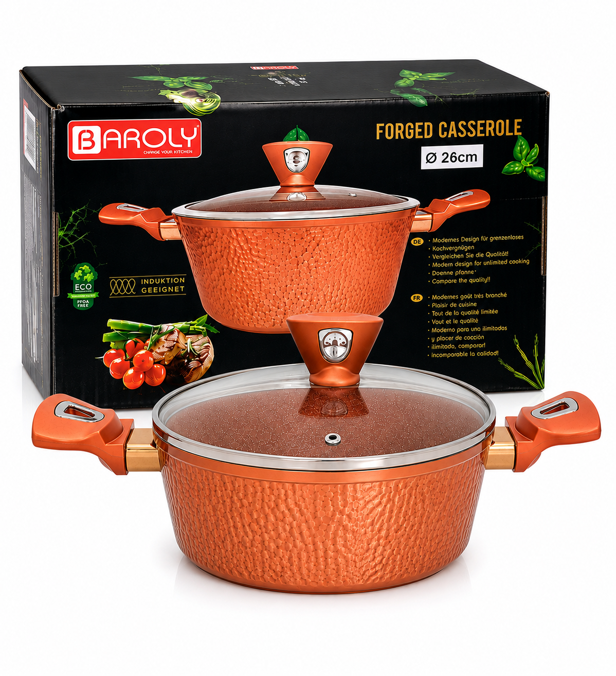 Faitout 26 cm - Baroly | Cuivre Rouge Martelé & Intérieur Granit
