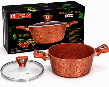 Faitout 26 cm - Baroly | Cuivre Rouge Martelé & Intérieur Granit