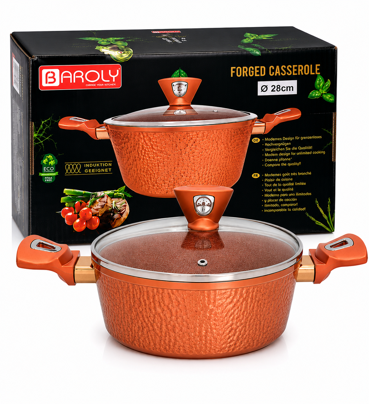 Faitout 28 cm - Baroly | Cuivre Rouge Martelé & Intérieur Granit