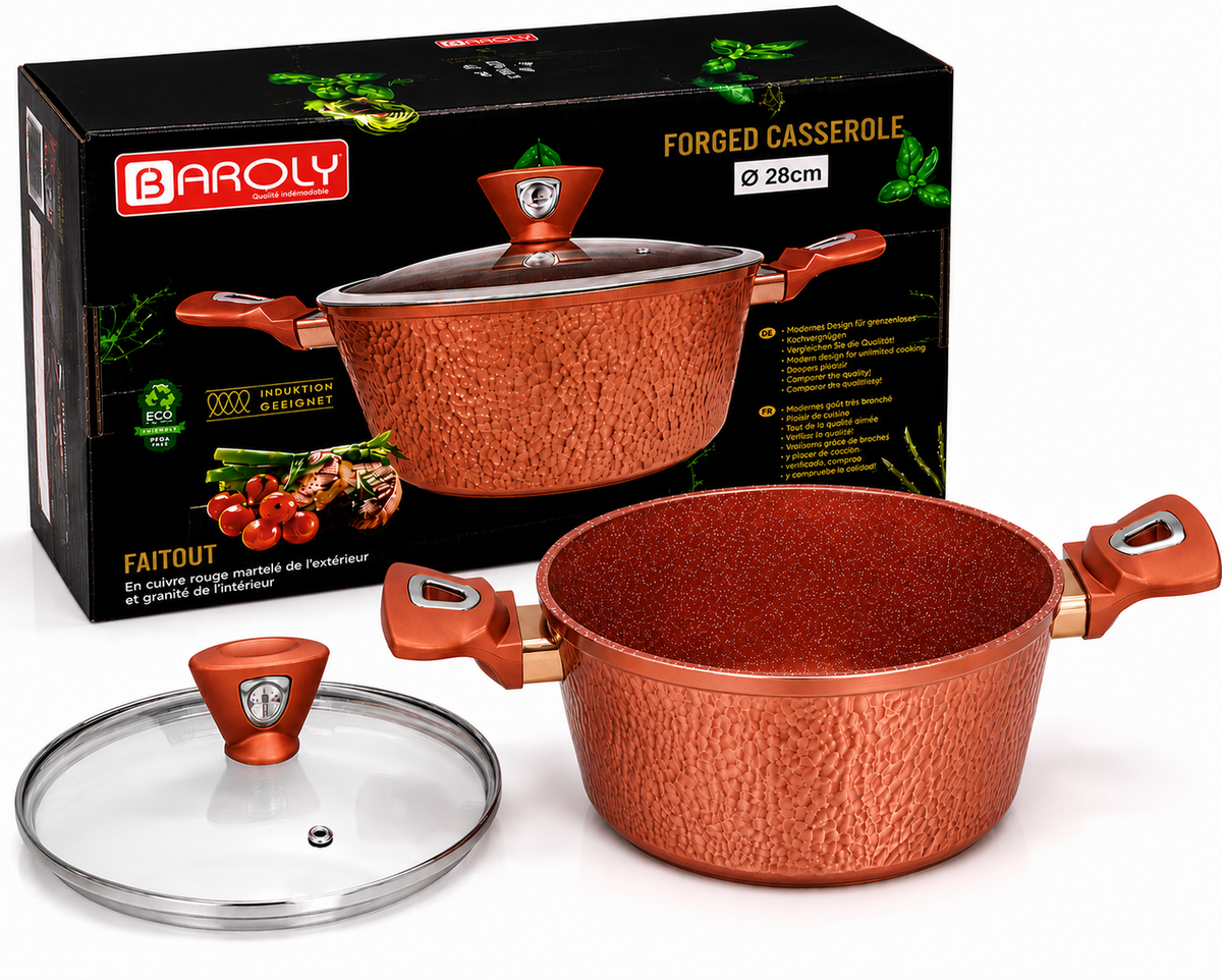 Faitout 28 cm - Baroly | Cuivre Rouge Martelé & Intérieur Granit
