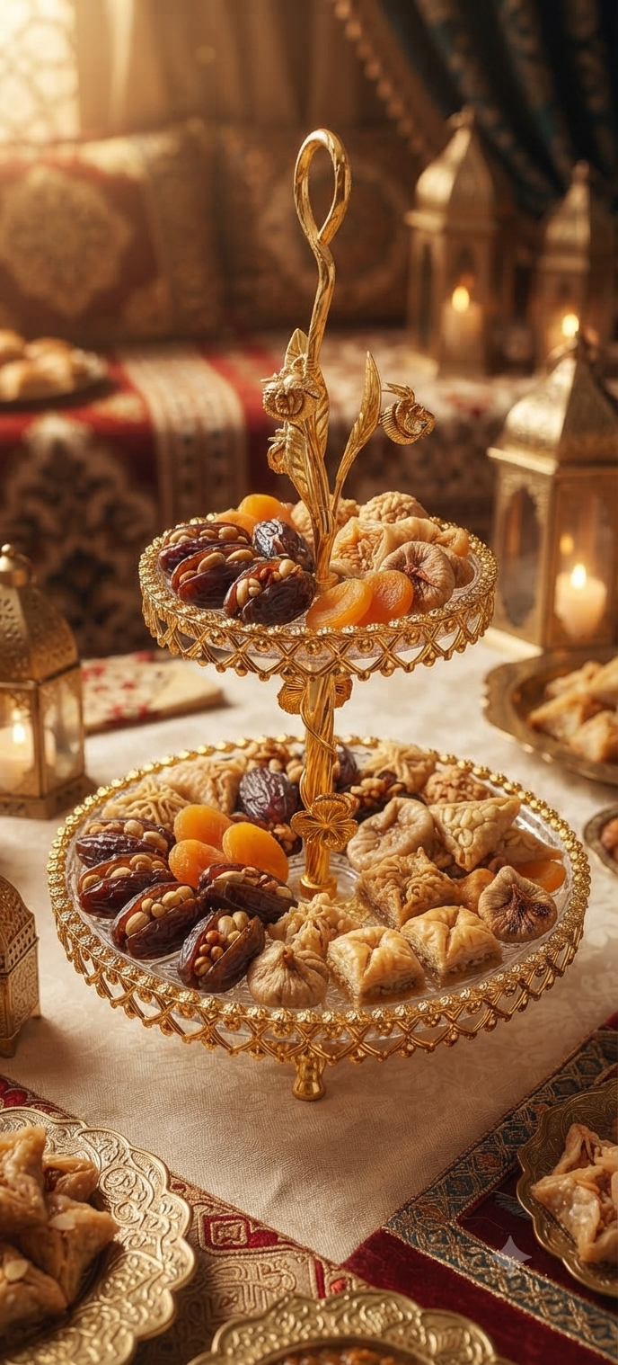 Présentoir à Gâteaux 2 Niveaux en Verre & Métal Doré – Design Floral Luxe