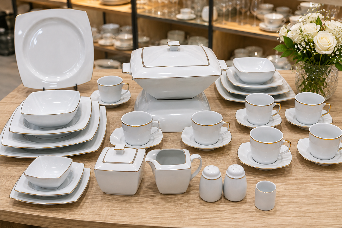 Service de Table Prestigieux "Kyoto" – L’Excellence de la Porcelaine Tunisienne (60 pc ou 107 pc)