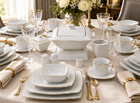 Service de Table Prestigieux "Kyoto" – L’Excellence de la Porcelaine Tunisienne (60 pc ou 107 pc)