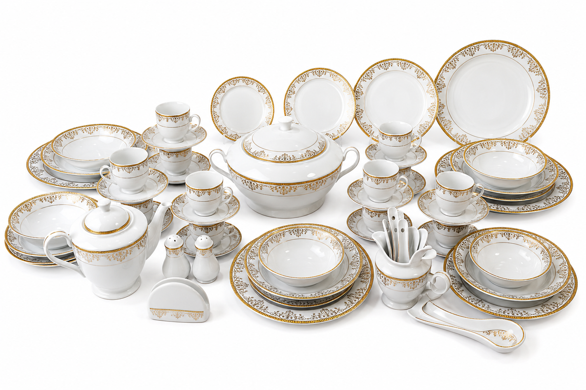 Service de Table Prestigieux "L'Éclat de Carthage" L’Excellence de la Porcelaine Tunisienne (72 pièces))