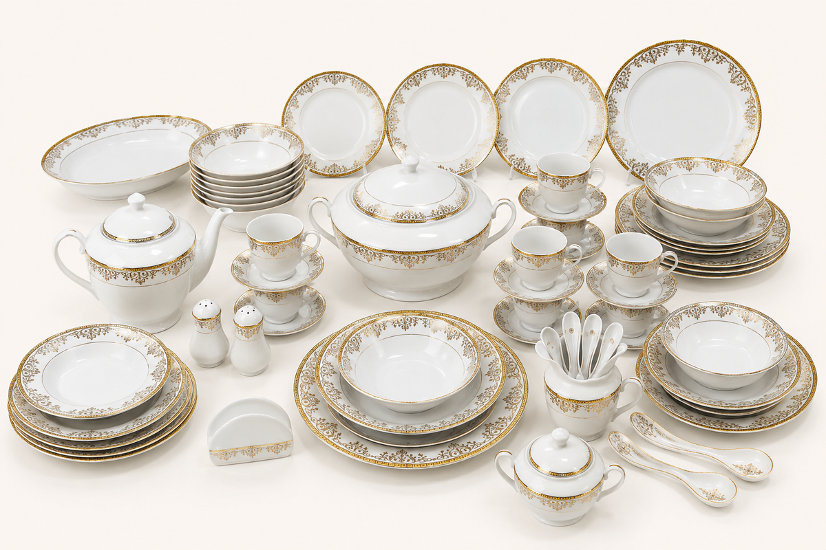 Service de Table Prestigieux "L'Éclat de Carthage" L’Excellence de la Porcelaine Tunisienne (72 pièces))