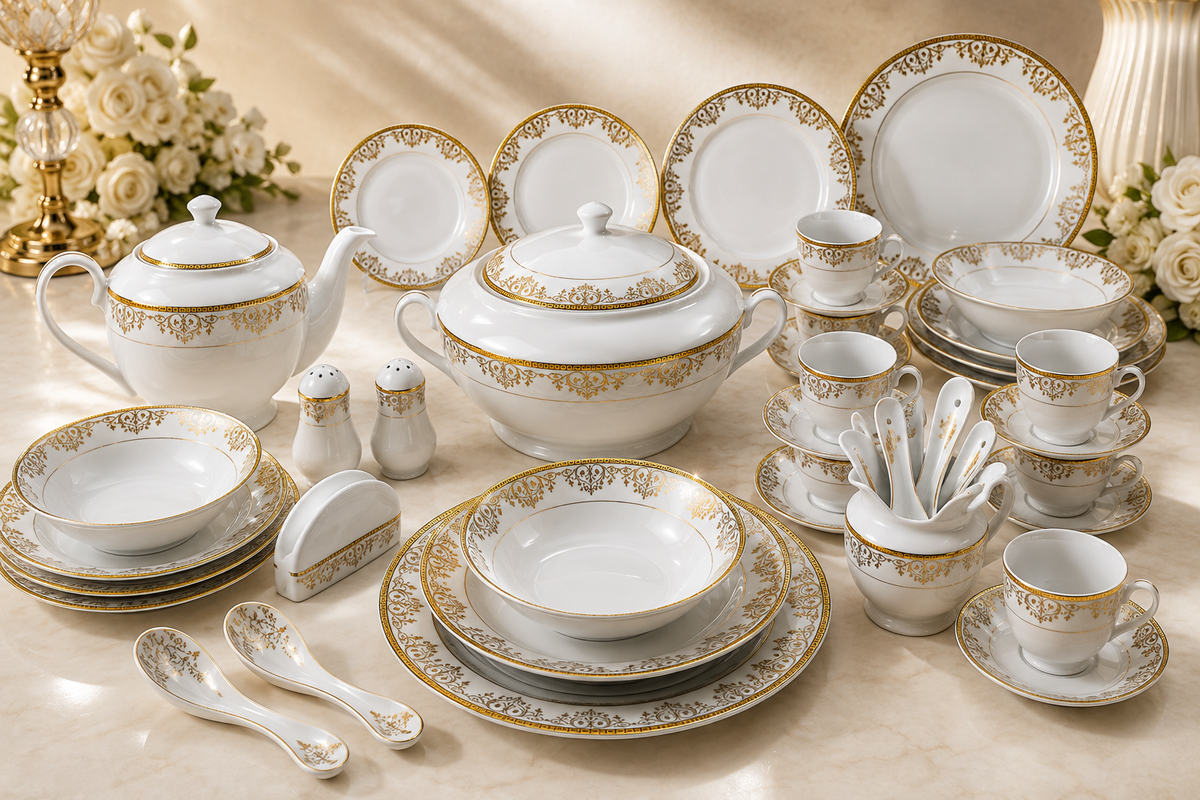 Service de Table Prestigieux "L'Éclat de Carthage" L’Excellence de la Porcelaine Tunisienne (72 pièces))