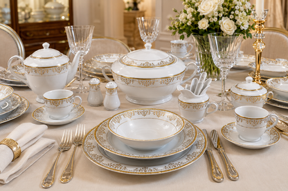 Service de Table Prestigieux "L'Éclat de Carthage" L’Excellence de la Porcelaine Tunisienne (72 pièces))