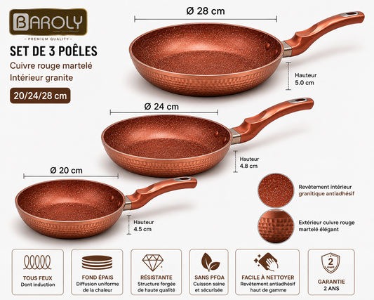 Set de 3 Poêles Baroly – L'Alliance Parfaite du Style et de la Performance